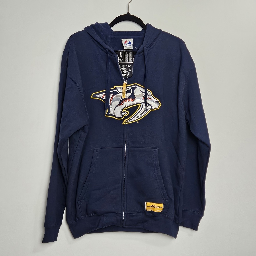 Nashville Predators Jacket Mens Sz M Blue NHL Hockey Hooded‎ Zip Up Majestic NEW